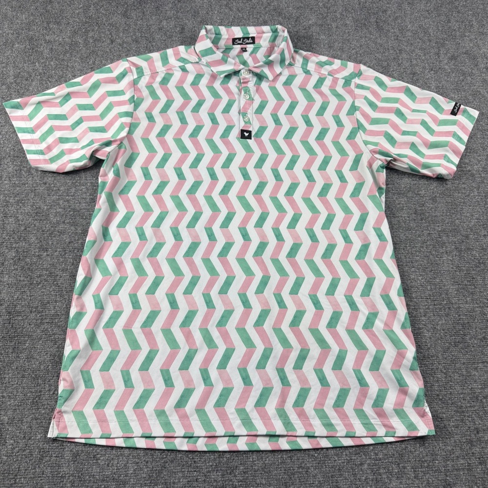 Bad Birdie‎ Polo Shirt Mens 2XL Multicolor Chevron Golf Performance Stretch Top